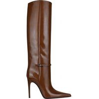 Braune Leder-Kniehohe Stiletto-Stiefel