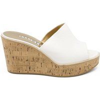 Weiße Leder Plateau Wedge Mules