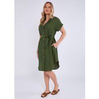 Khakifarbenes Hemdkleid mit Gürtel in Übergröße