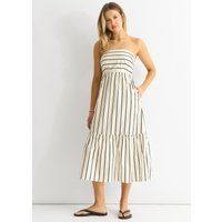 Gestreiftes Bardot-Midikleid aus Baumwolle