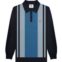Retro-Streifen Langarm Poloshirt