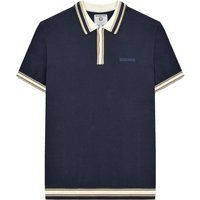 Herren Marineblaues Poloshirt mit Streifenbesatz
