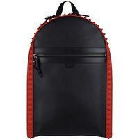Schwarzer Lederrucksack mit roten Nieten