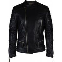 Schwarze Bikerjacke aus Leder mit Steppeinsätzen