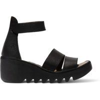 Schwarze Keilsandalen aus Leder mit Knöchelriemen