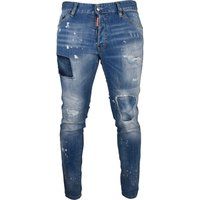Distressed Patchwork Slim Fit Jeans