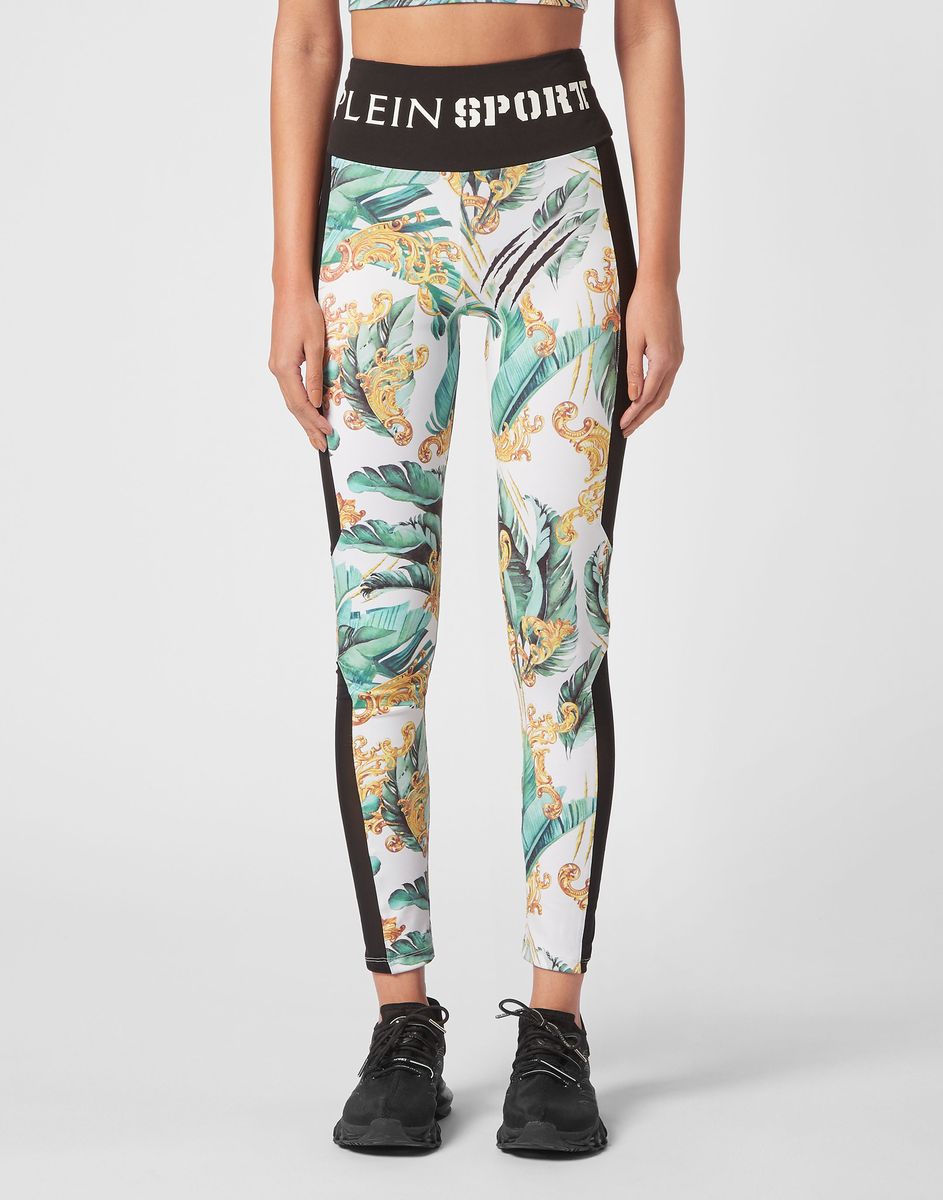 Leggings mit tropischem Print und hohem Bund