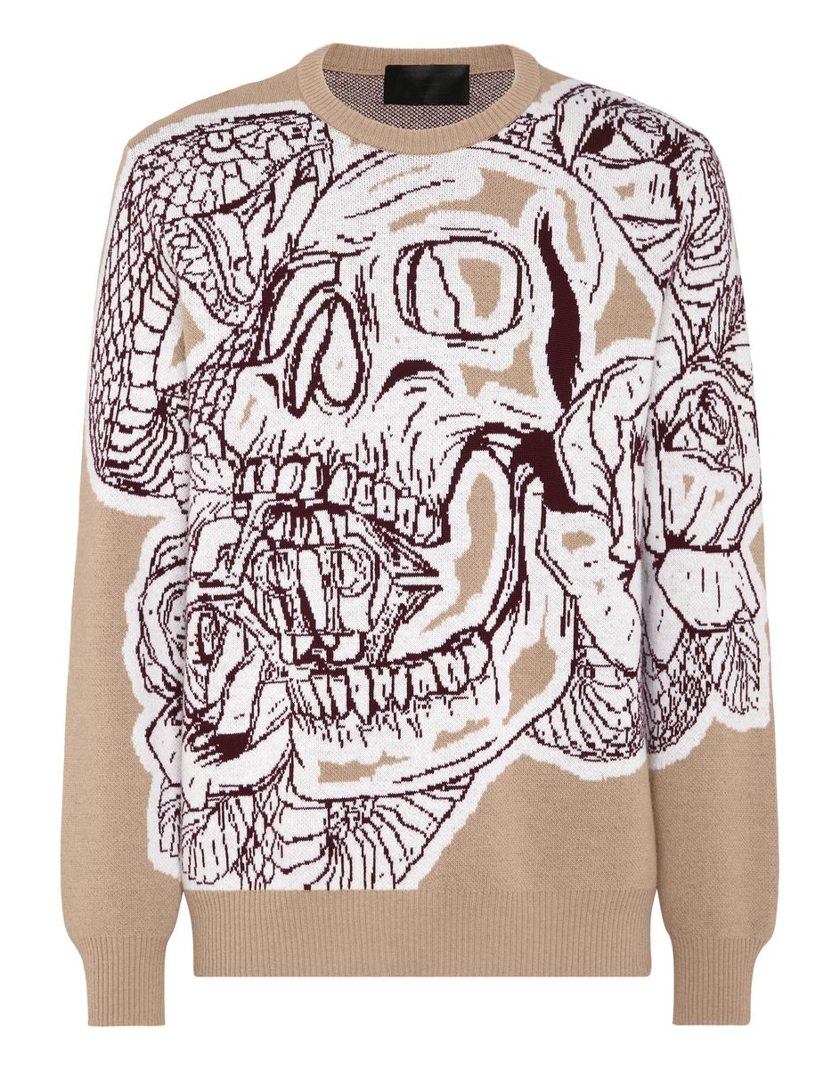 Ikonischer Totenkopf-Jacquard-Pullover aus Lammwolle
