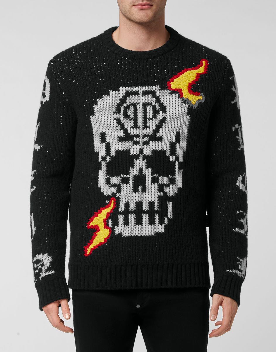 Bestickter Monster Rundhals-Pullover