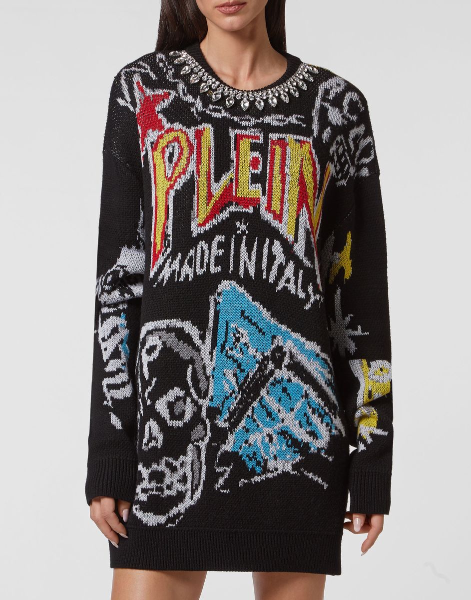 Bestickter Monster Rundhals-Pullover