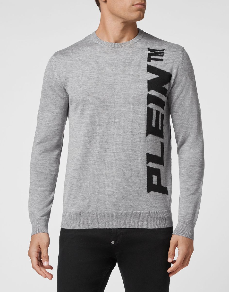 Rundhals-Wollstrickpullover