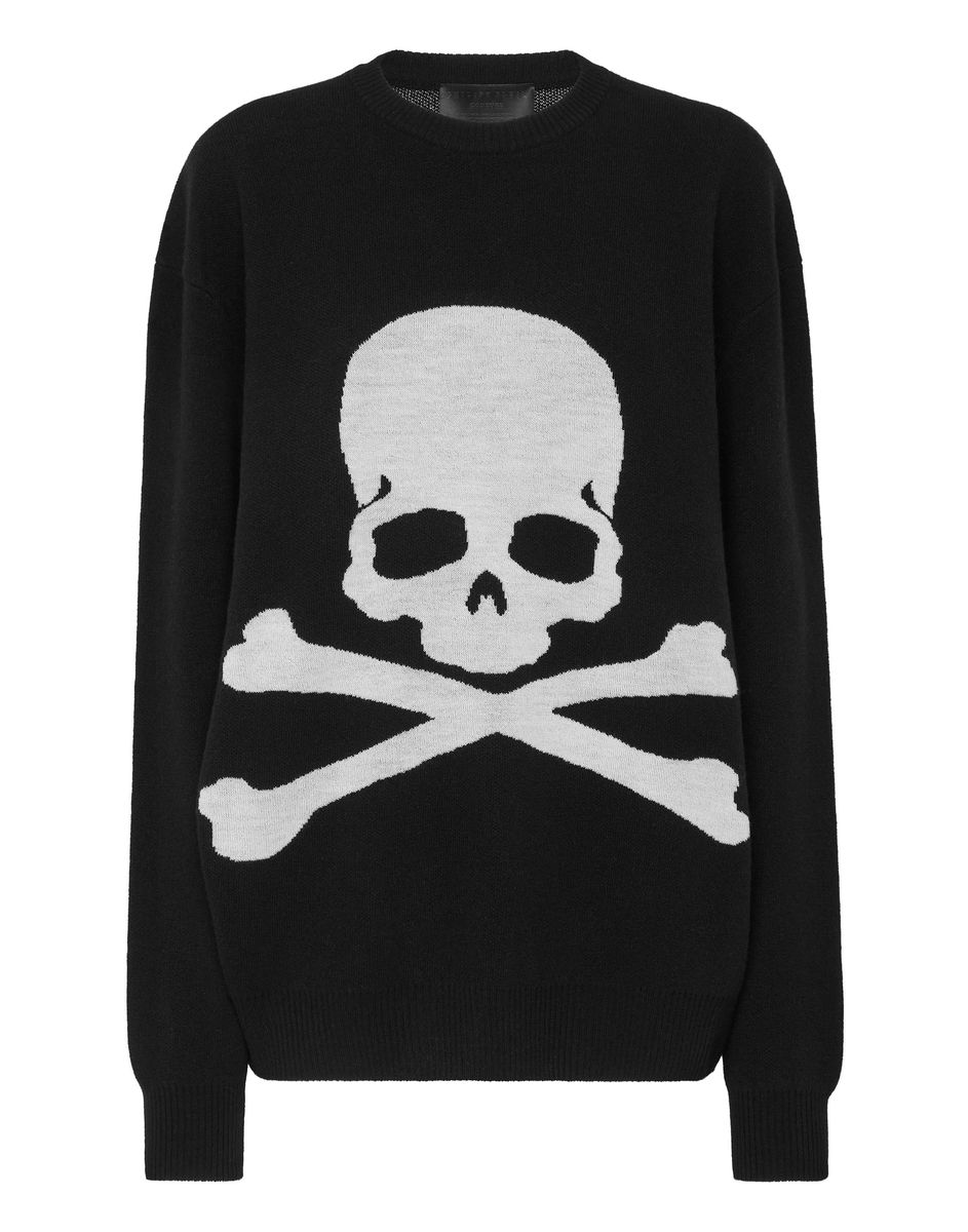 Wollpullover mit ikonischem Totenkopf-Intarsia