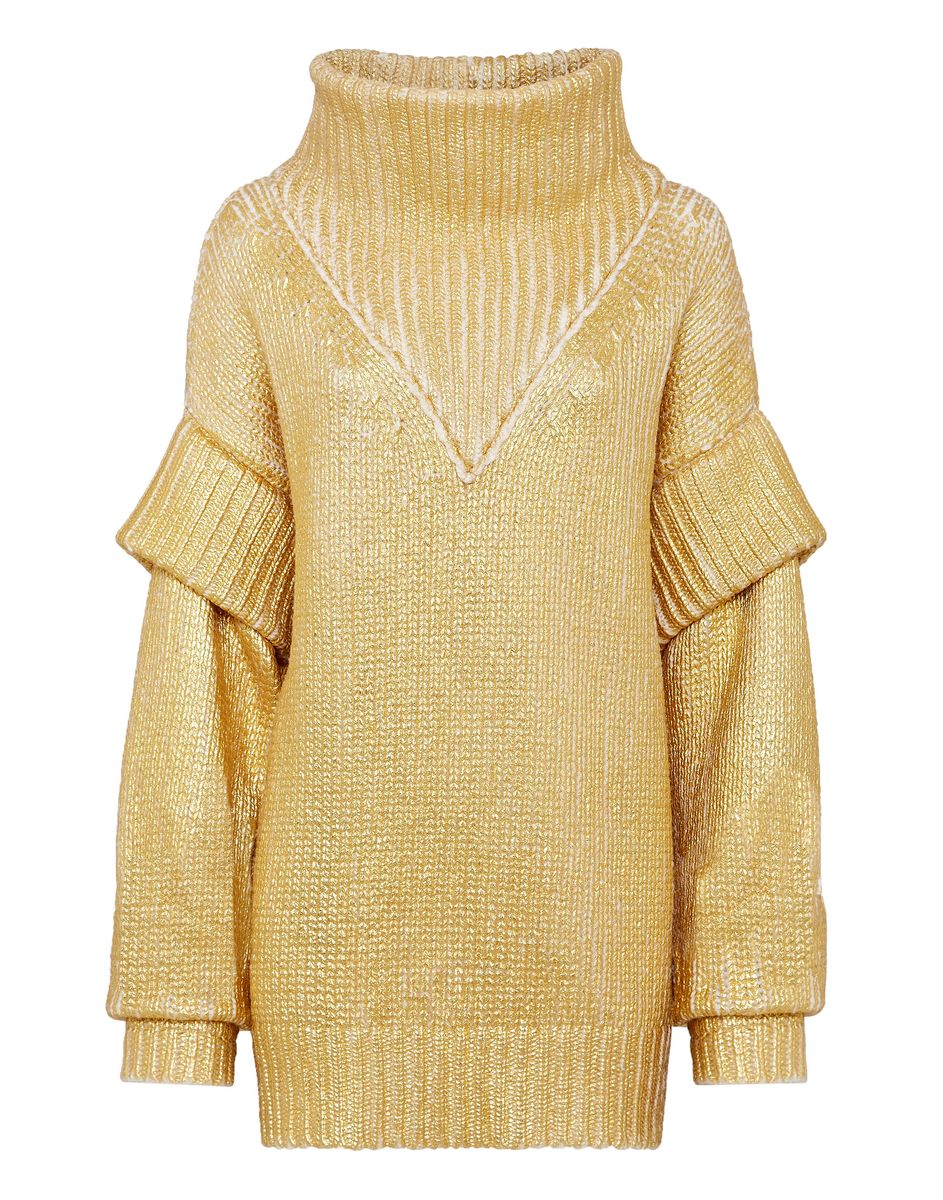 Oversized Metallic-Rollkragenpullover aus Wolle