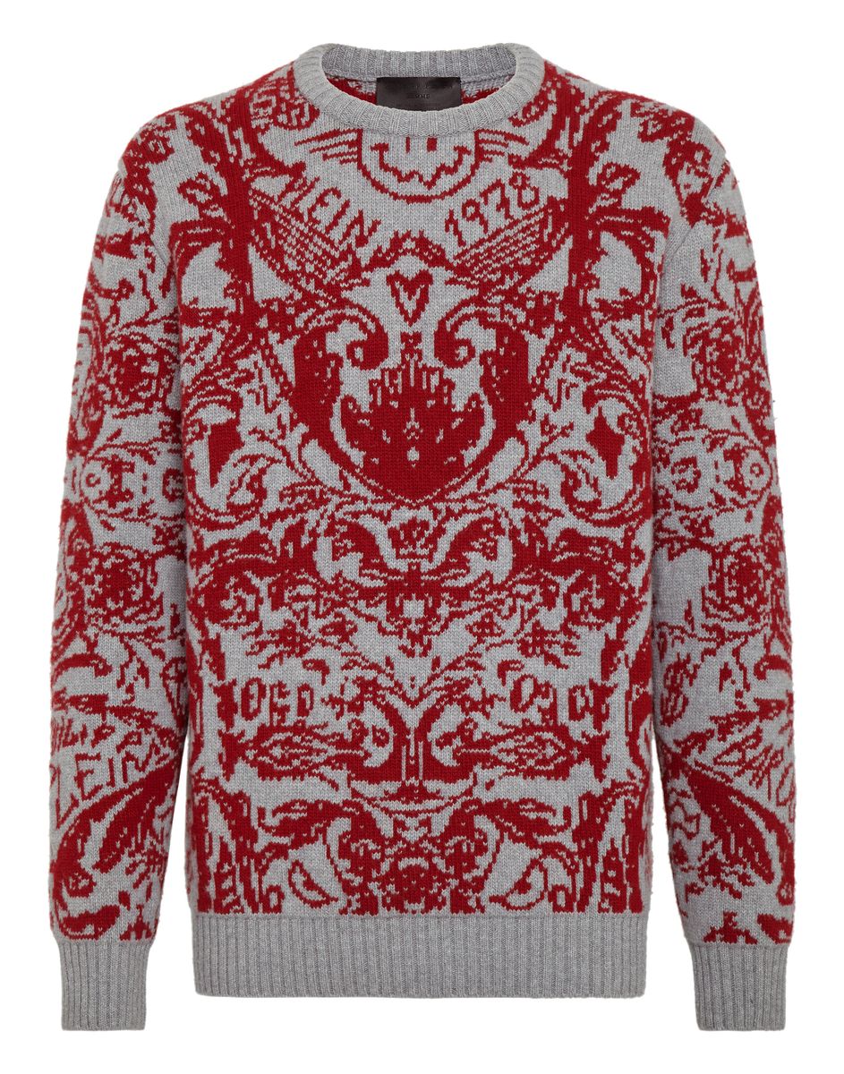 Lammwollpullover mit aufwendigem Barock-Jacquard