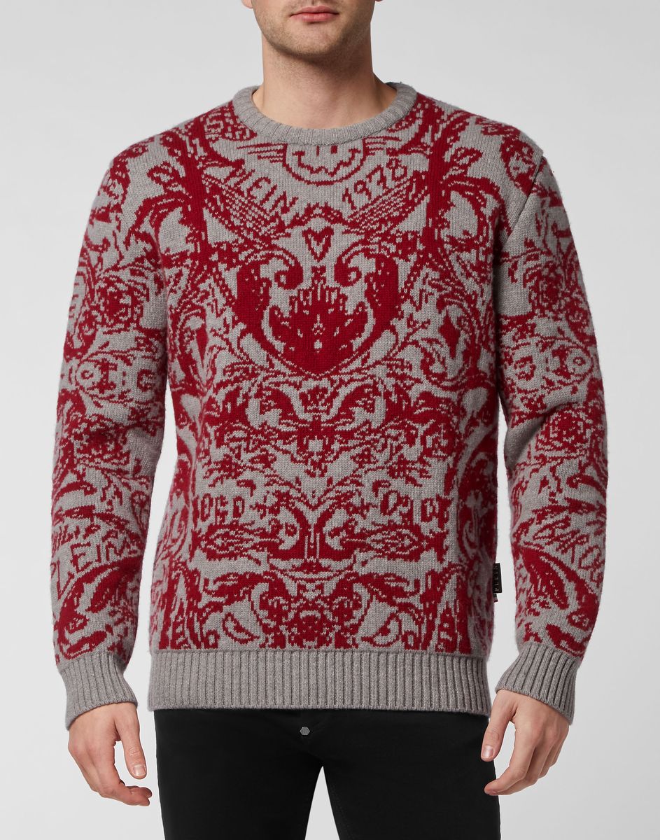 Lammwollpullover mit aufwendigem Barock-Jacquard