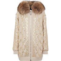 Strickjacke mit Zopfmuster und Pelzbesatz