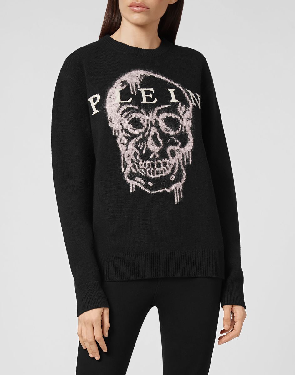 Merinowollpullover mit Totenkopf Grafik