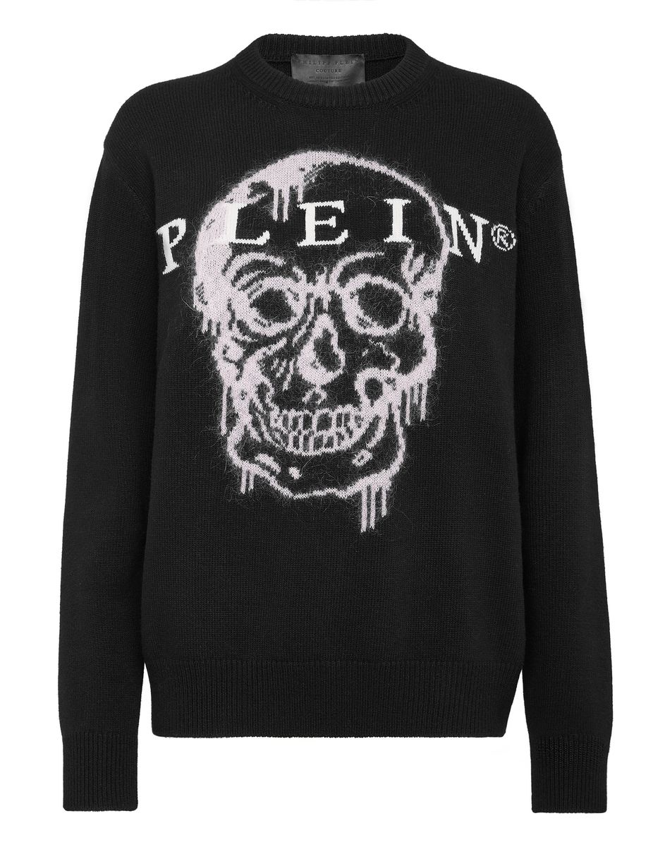 Oversized Totenkopf-Mohair-Inlay-Strick