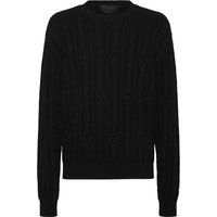 Jacquard-Logo Zopfmuster-Wollpullover