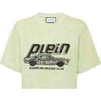 Weißes Jersey-T-Shirt mit Strassfransen