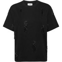 Weißes Jersey-T-Shirt mit Strassfransen