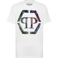 Weißes Jersey-T-Shirt mit Strassfransen