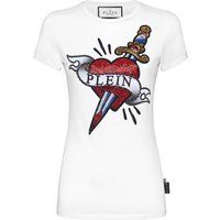 Baumwoll-T-Shirt mit Herz- und Dolch-Verzierung