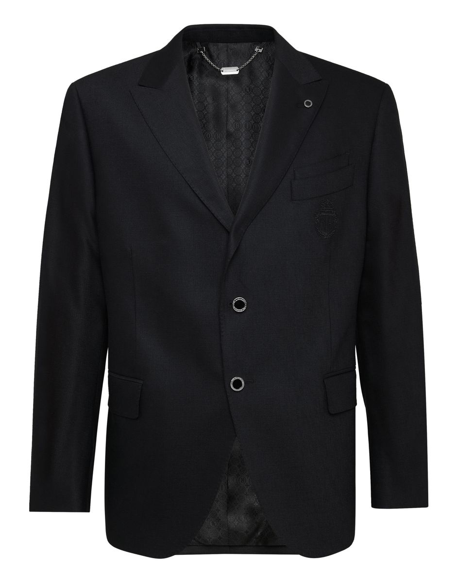 Klassischer Wollblazer mit Wappen-Stickerei