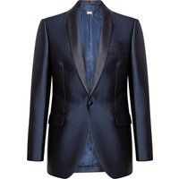 Marineblaues Satin-Smokingjackett mit Schalkragen