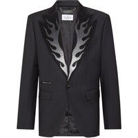 Wollcanvas-Blazer mit Flammenapplikation