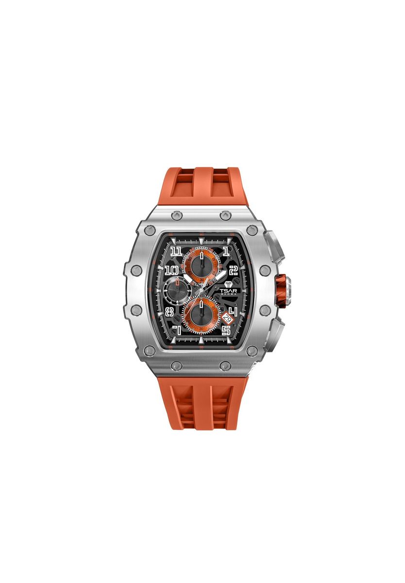 Edelstahl-Chronograph Uhr mit orangefarbenem Armband
