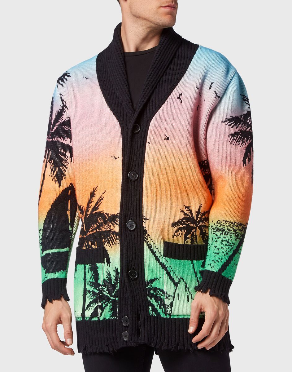 Tropischer Cardigan mit Palmenprint