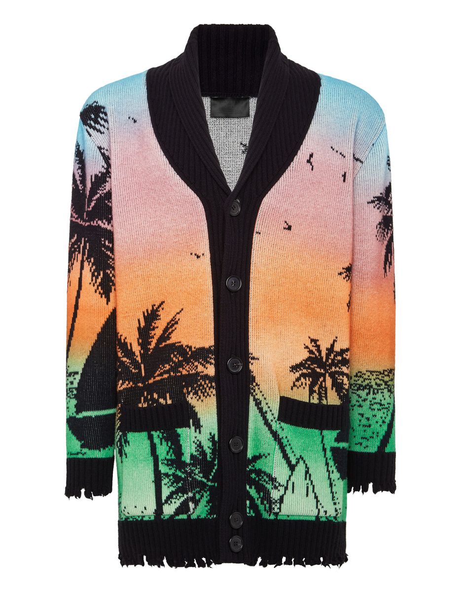 Jacquard-Strickjacke mit hawaiianischem Panorama