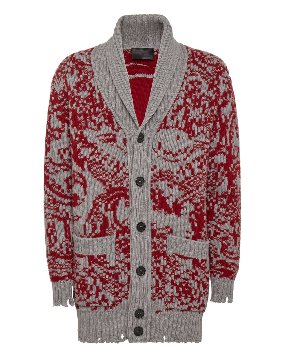 Jacquard-Strickjacke mit Schalkragen