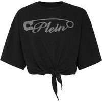Baumwoll-T-Shirt mit Logo-Grafik und Schmucksteinen
