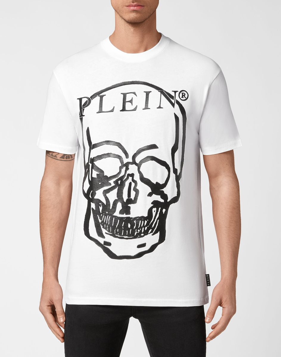 Baumwoll T-Shirt mit grafischem Totenkopfprint