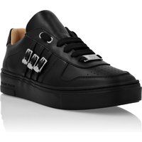 Schwarze Leder Low-Top Mode-Sneakers