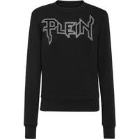 Sweatshirt mit Logo-Applikation und Schmucksteinen