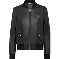 Schwarze Leder Bomberjacke mit Logo