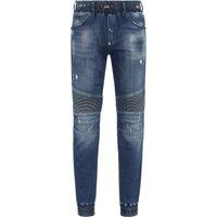 Distressed Denim-Joggerhose mit Rippen
