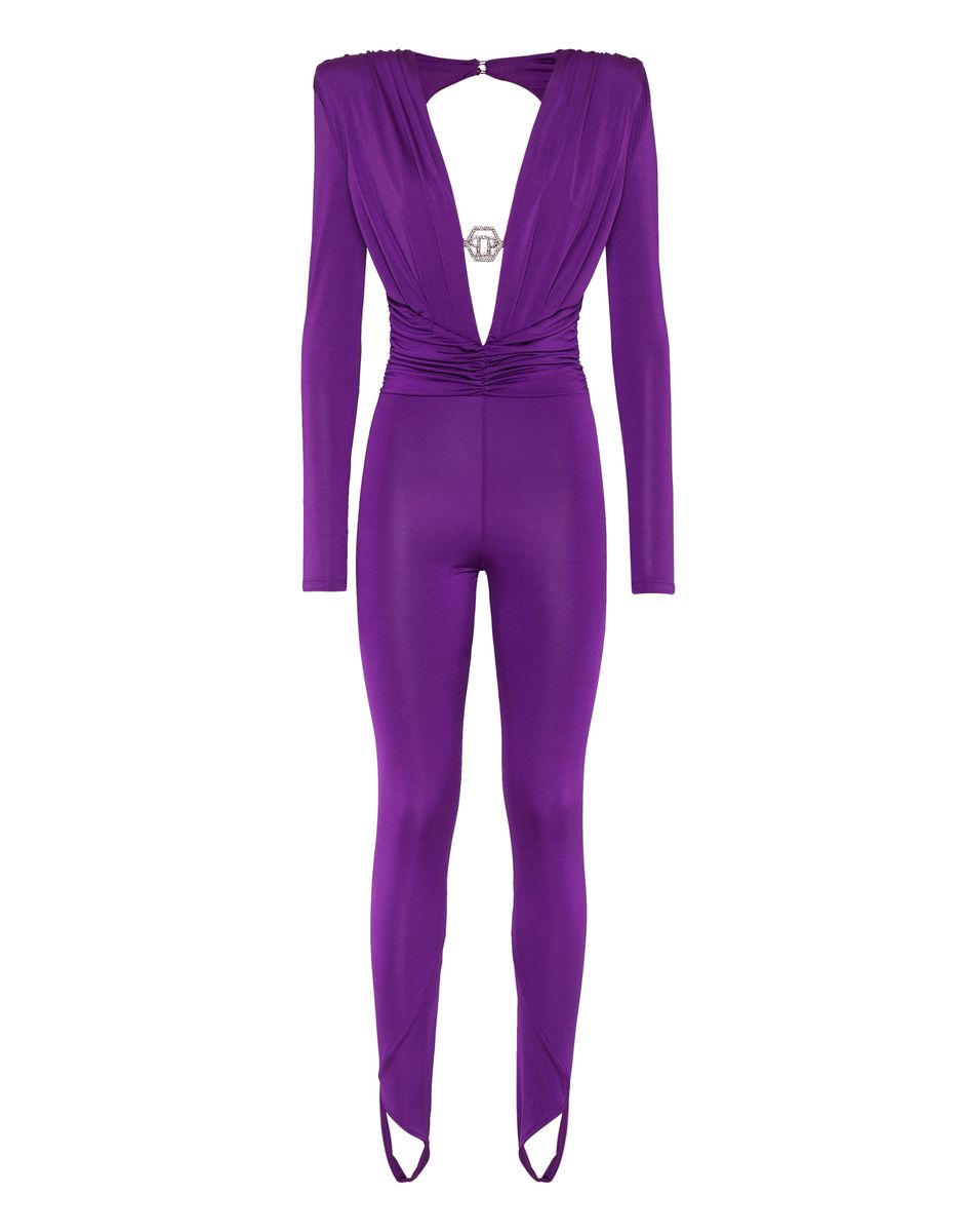 Jersey-Jumpsuit mit Ausschnitt und Steigbügeln