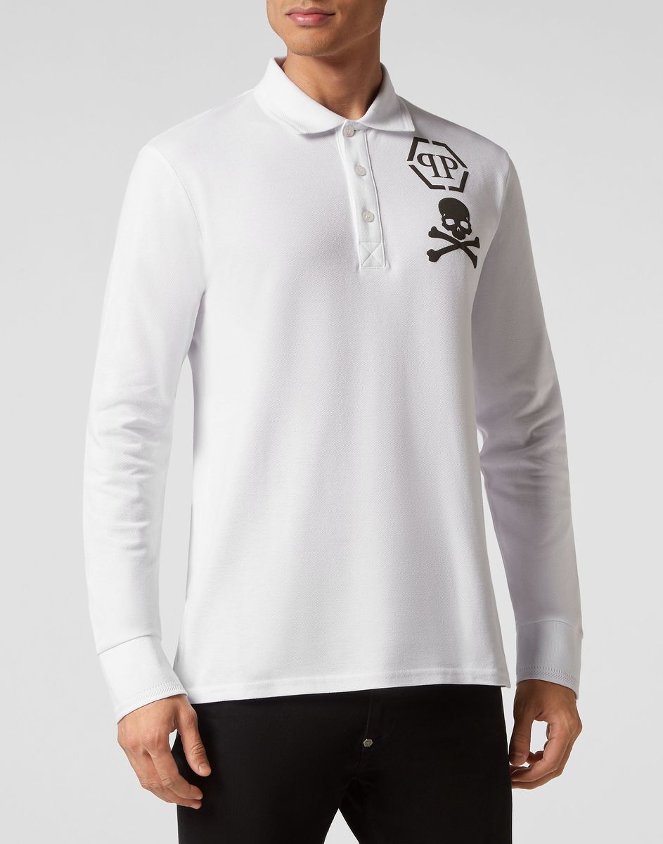 Langarm Polohemd mit Totenkopfmuster
