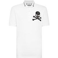 Piqué-Poloshirt mit Totenkopf und Knochen