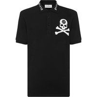 Piqué-Poloshirt mit Totenkopf und Knochen