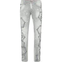 Jeans mit Grafikprint im Used-Look