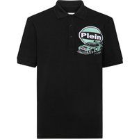Baumwoll-Piqué Poloshirt mit Renn-Grafik