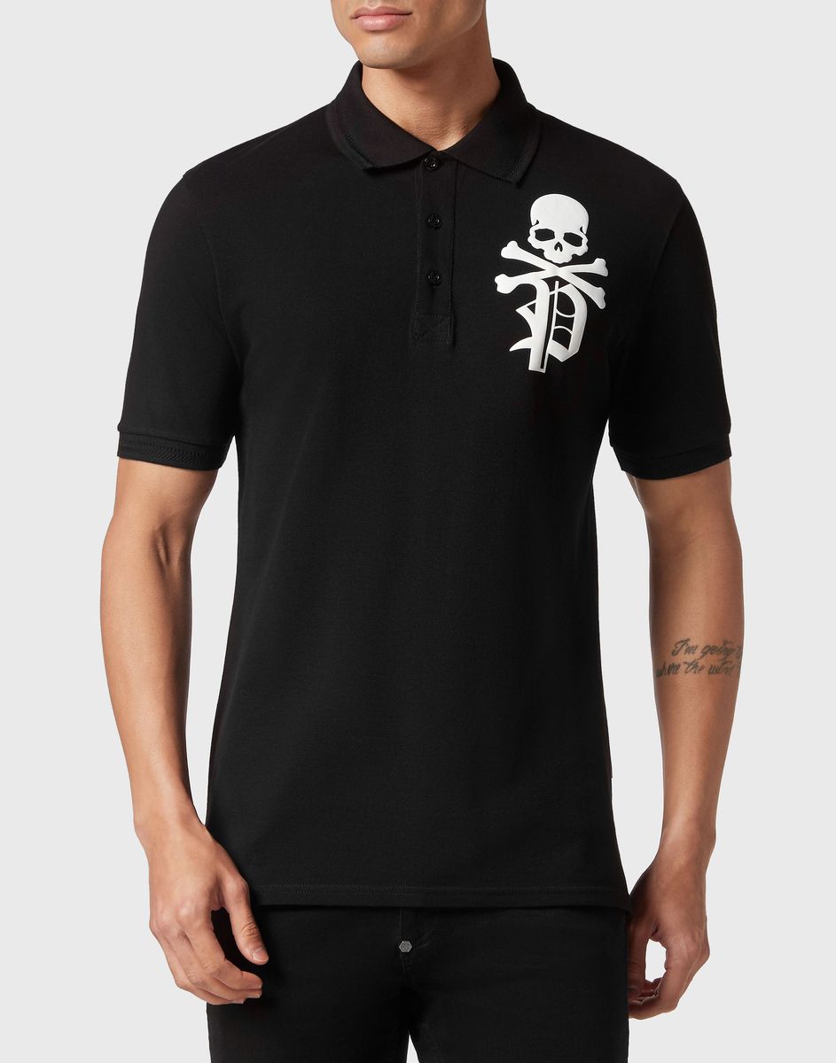 Piqué-Polohemd mit Totenkopfmuster
