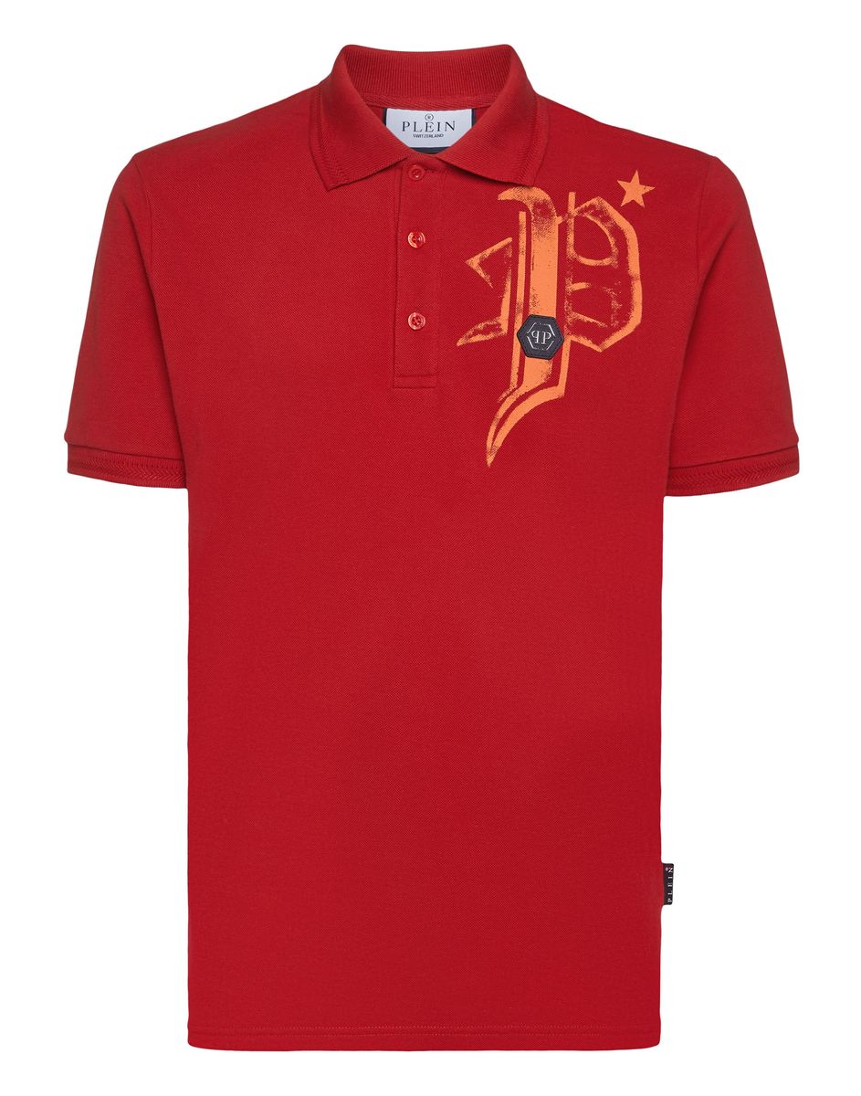 Baumwoll-Piqué-Poloshirt mit Gothic-Print