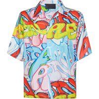 Seiden Bowlinghemd mit Graffiti-Print