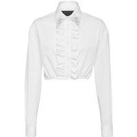 Kurze Popeline-Bluse mit Rüschen und Strasssteinen